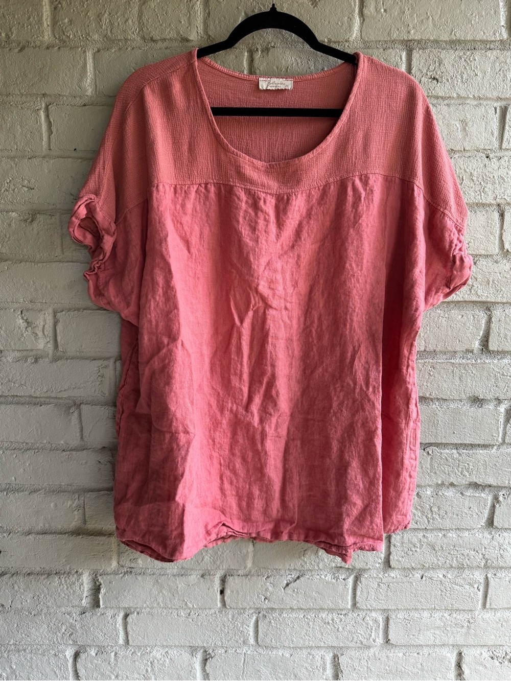 BELLAUMBRA ITALIAN Scoop NeckTop Coral PinkSz 2X EUC Linen &Cotton Short Sleeves